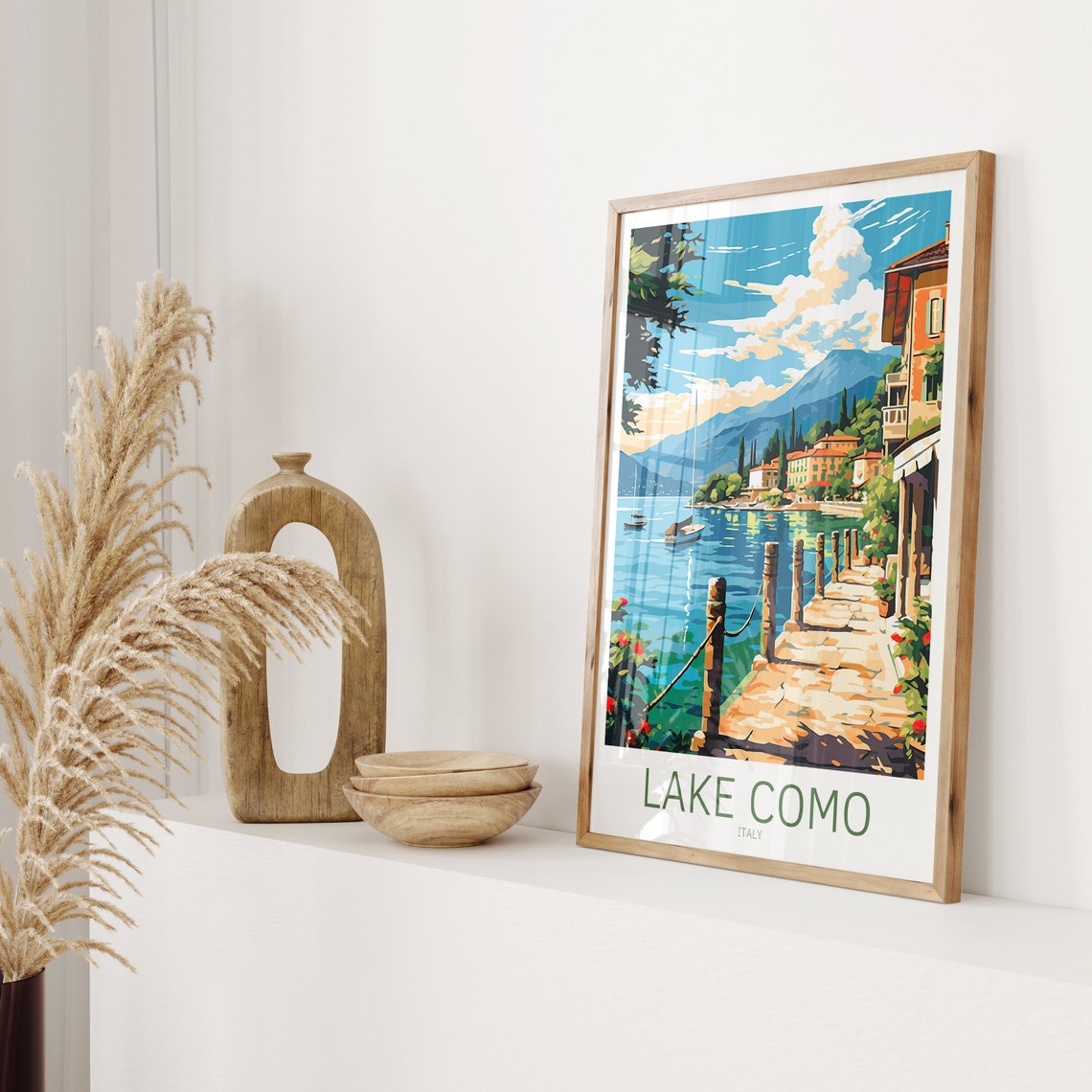 Lake Como Italy Lakeside Promenade Boats Vintage Travel Poster - Image 2