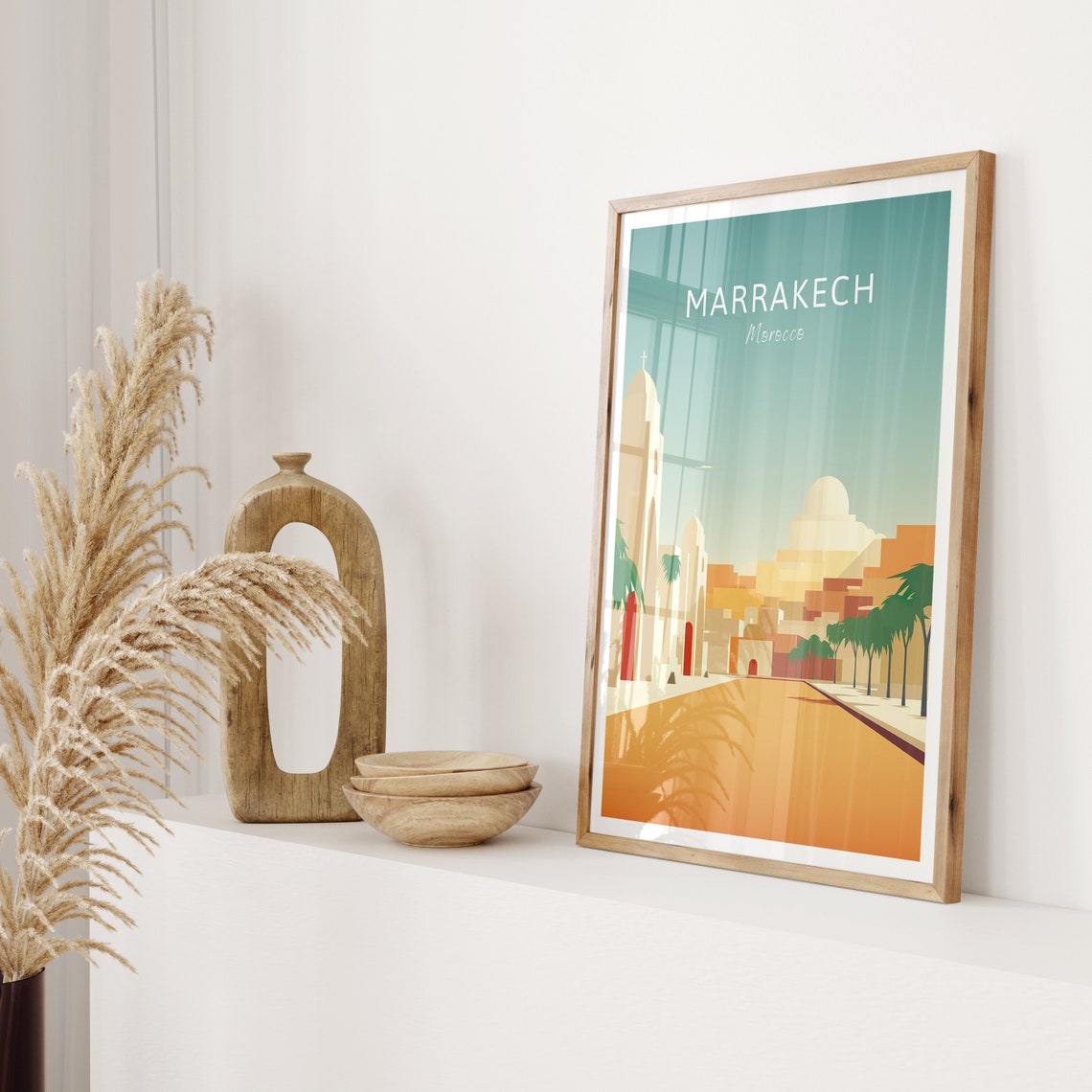 Marrakech Morocco Minimalist Desert Cityscape Warm Sun Poster - Image 2