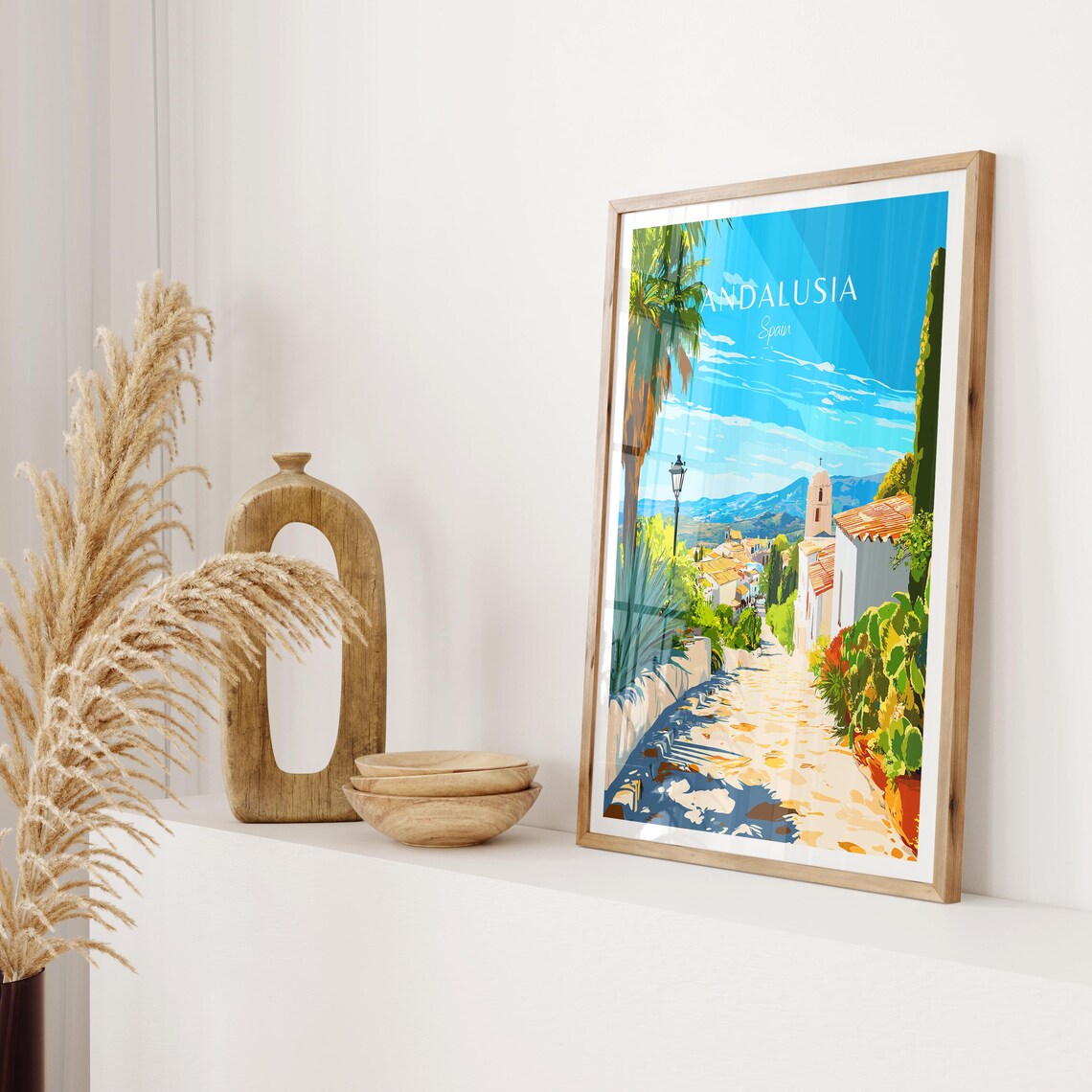 Andalusia Spain Sunlit Village Lane Bell Tower Travel Art Poster - Image 2