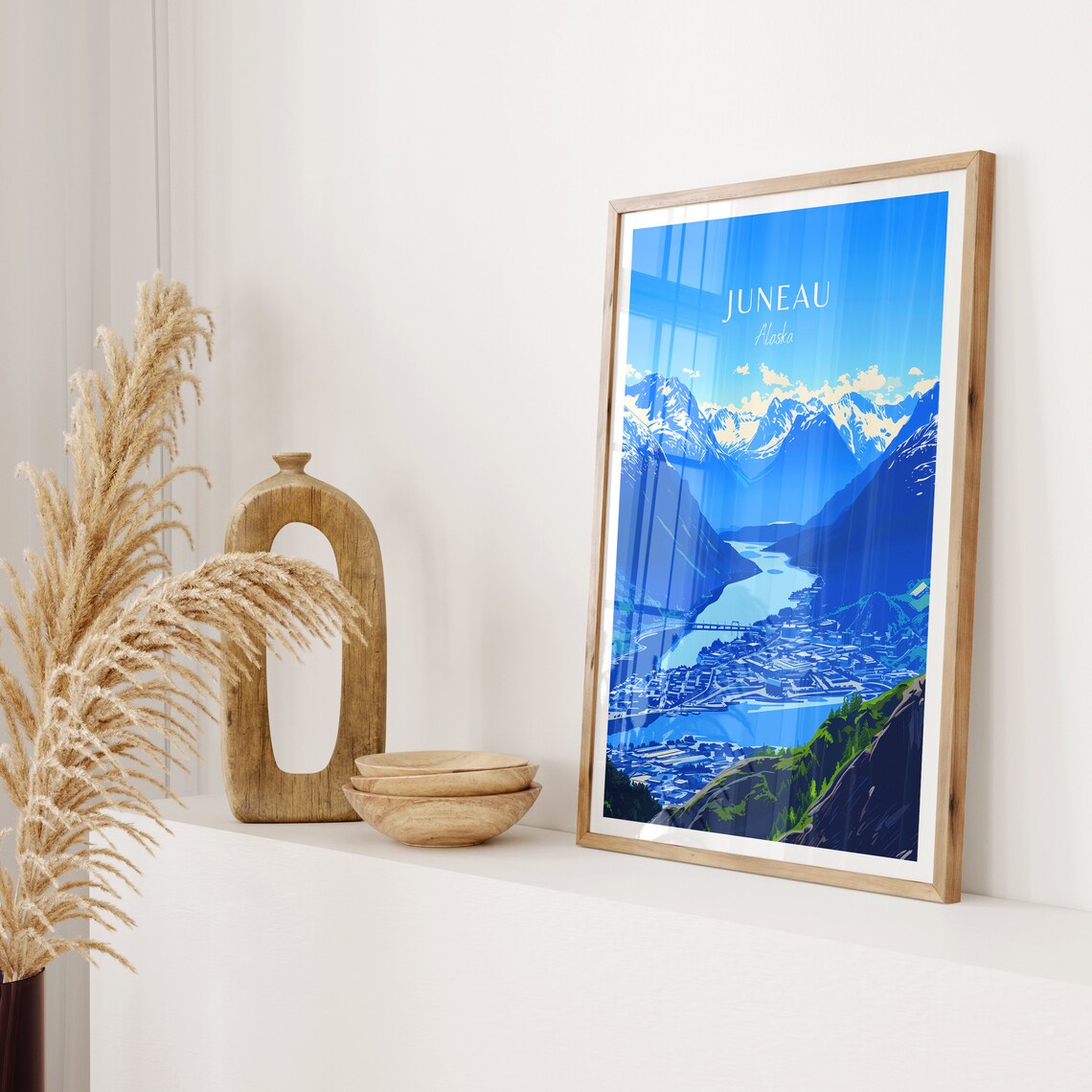 Juneau Alaska Mountain Valley Town Harbor Scenic View Poster - Image 2