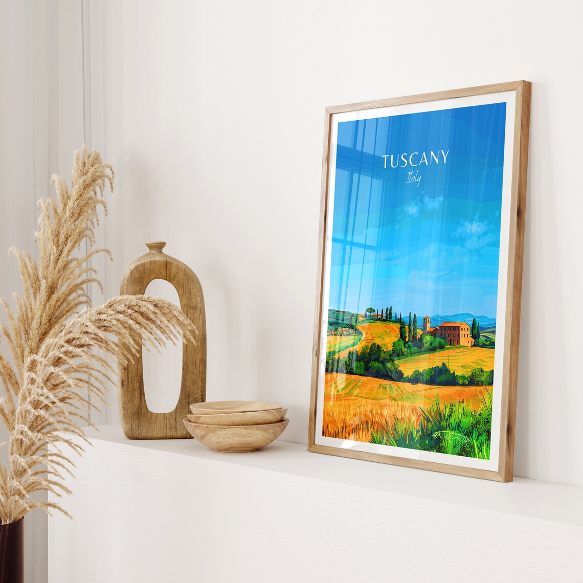 Tuscany Italy Golden Wheat Fields Hilltop Estate Travel Art Poster - Image 2
