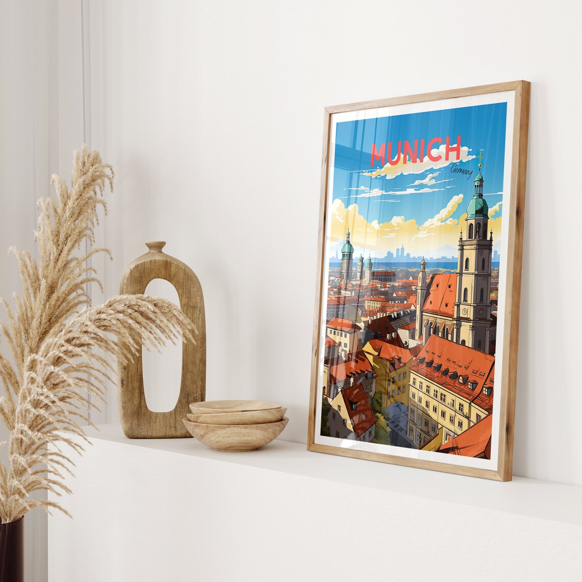 Munich Germany Old Town Red Rooftops Bavarian Church Towers Poster - Image 2
