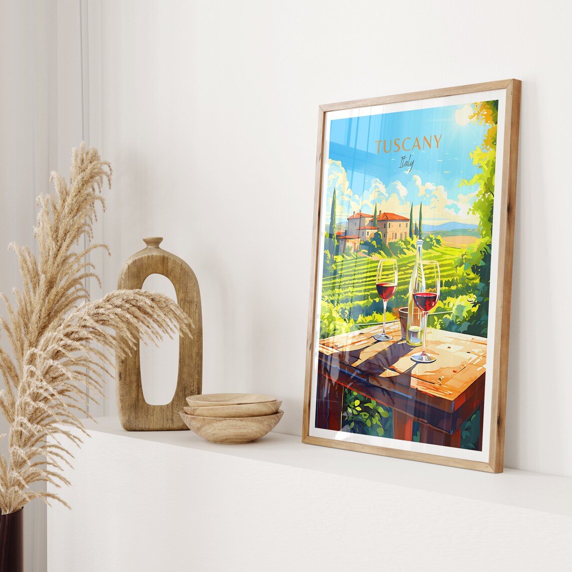 Tuscany Italy Vineyard Terrace with Wine Glasses and Villa Poster - Image 2