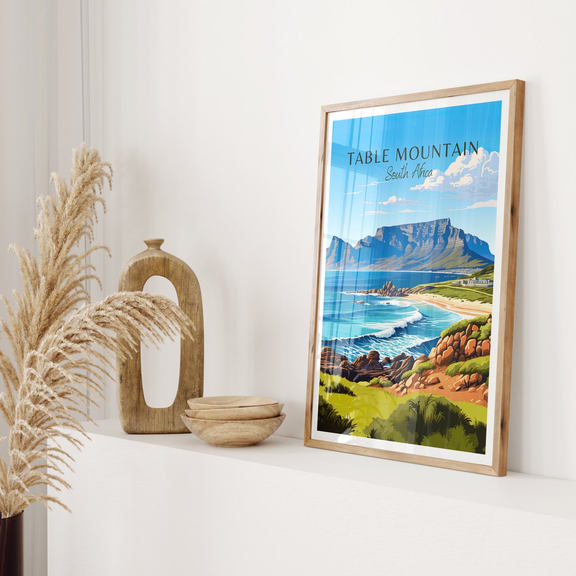 Table Mountain South Africa Coastal Cliffs Ocean Waves Travel Poster - Image 2