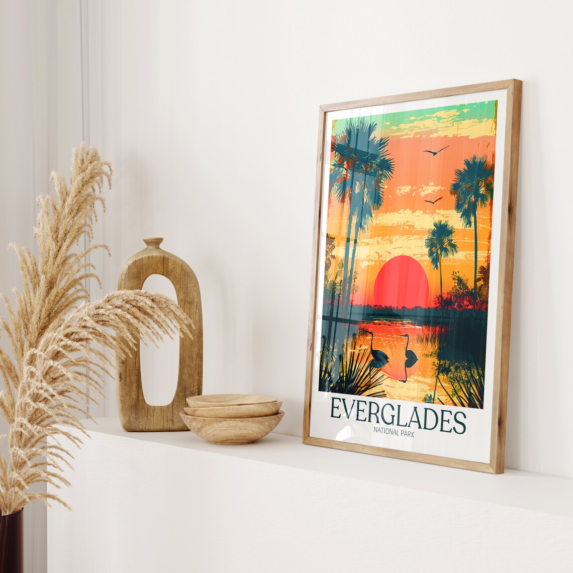 Everglades National Park Palm Trees and Herons at Sunset Poster - Image 2
