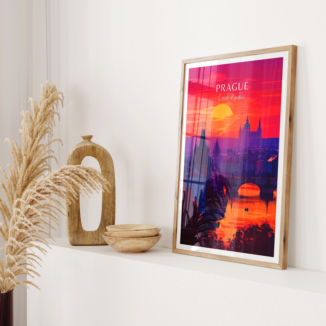 Prague Czech Republic Charles Bridge Sunset Vintage Travel Poster - Image 2