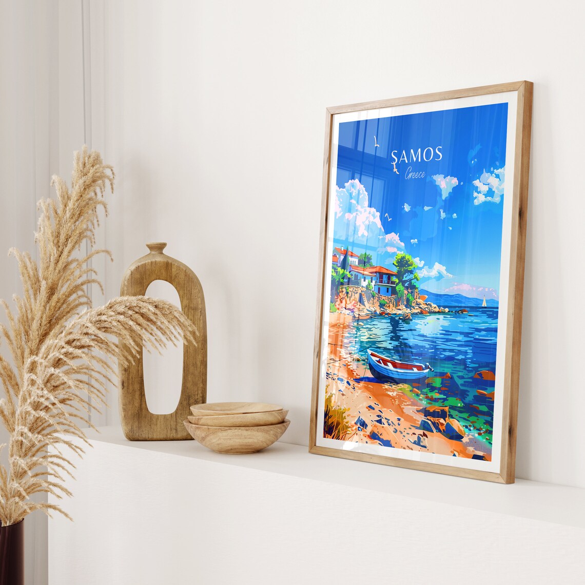 Samos Greece Island Cove Fishing Boat Sparkling Sea Travel Poster - Image 2