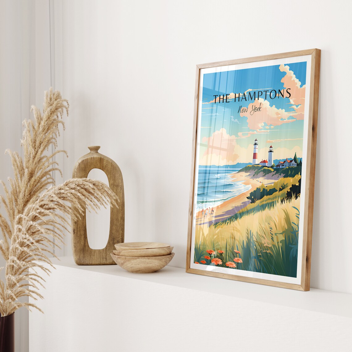 The Hamptons New York Twin Lighthouses Beach Dunes Travel Poster - Image 2