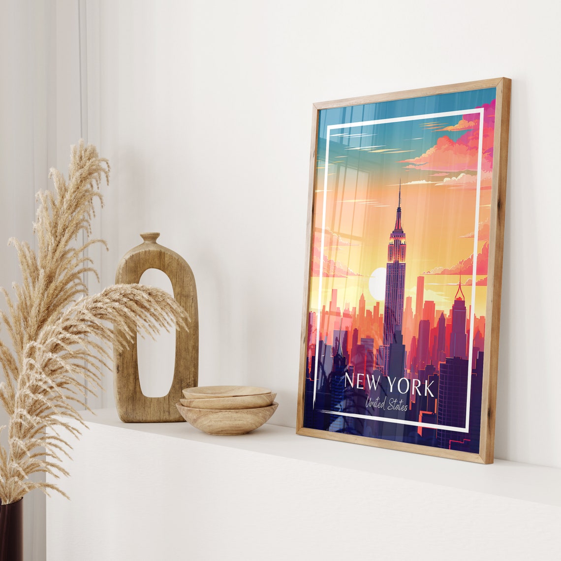 New York City Empire State Building Sunset Skyline Travel Poster - Image 2