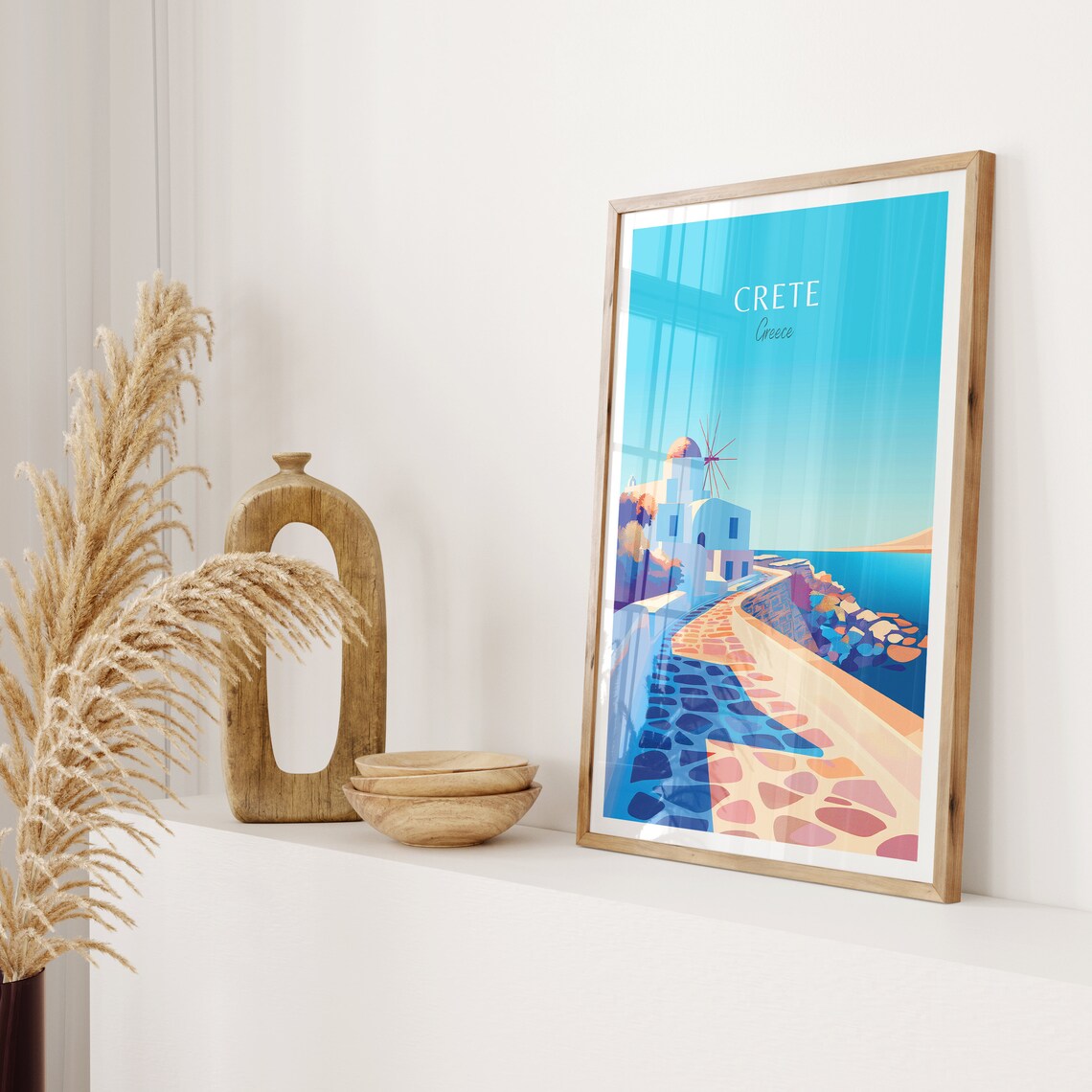Traditional Crete Greece Windmill by the Sea on a Stone Path Poster - Image 2