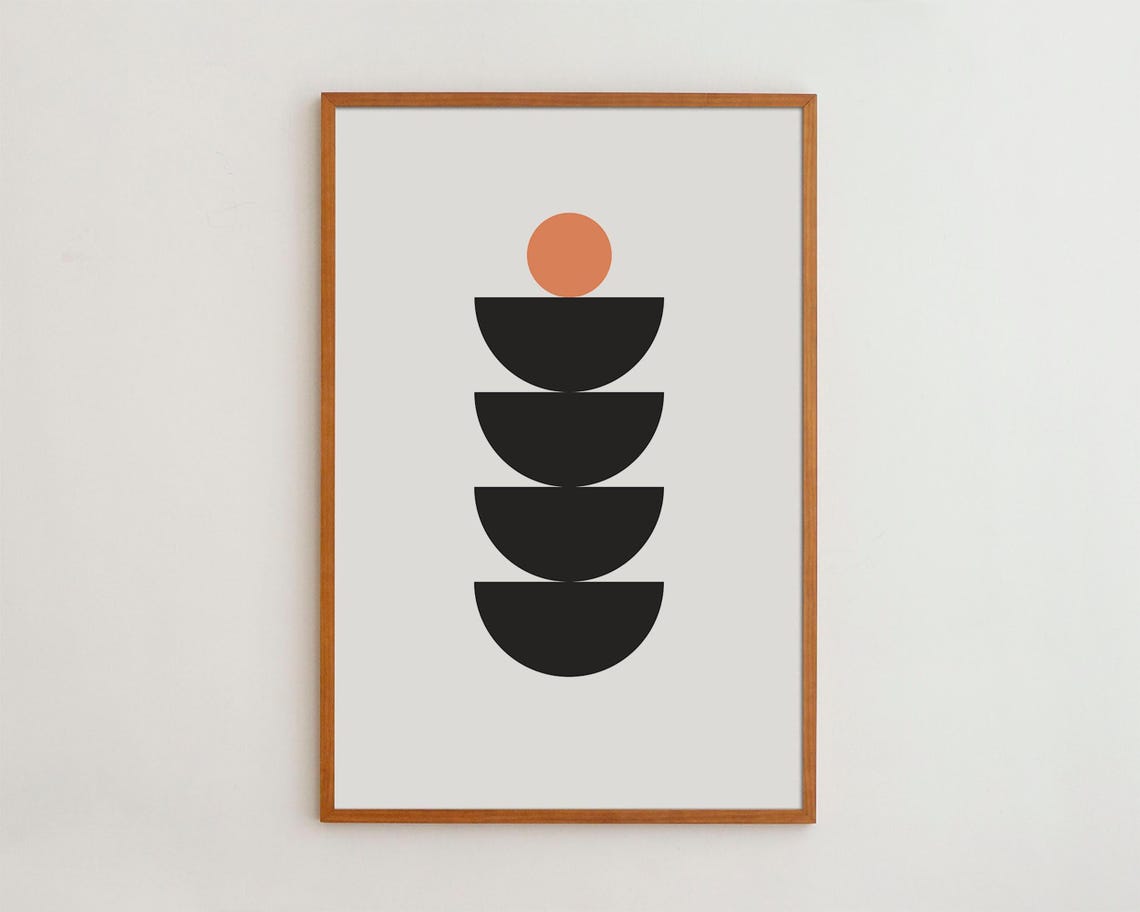 Geometric Terracotta Black Mid Century Minimalist Art Poster