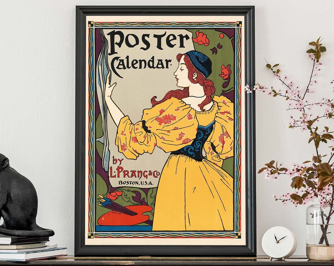 L Prang Calendar Woman Vintage Art Nouveau Advertising Poster