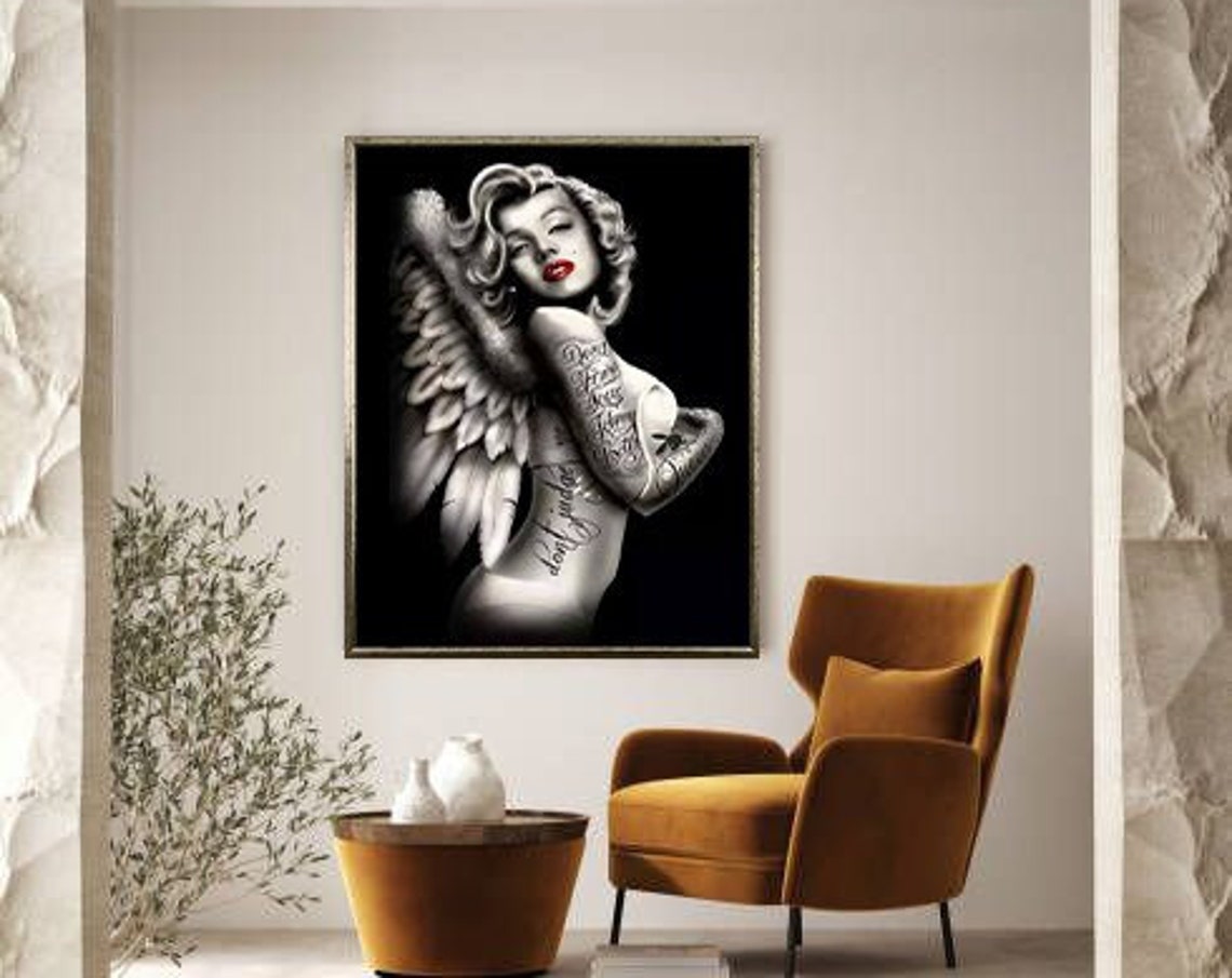 Tattooed Angel Wing Woman Dark Elegant Fantasy Portrait Art Poster