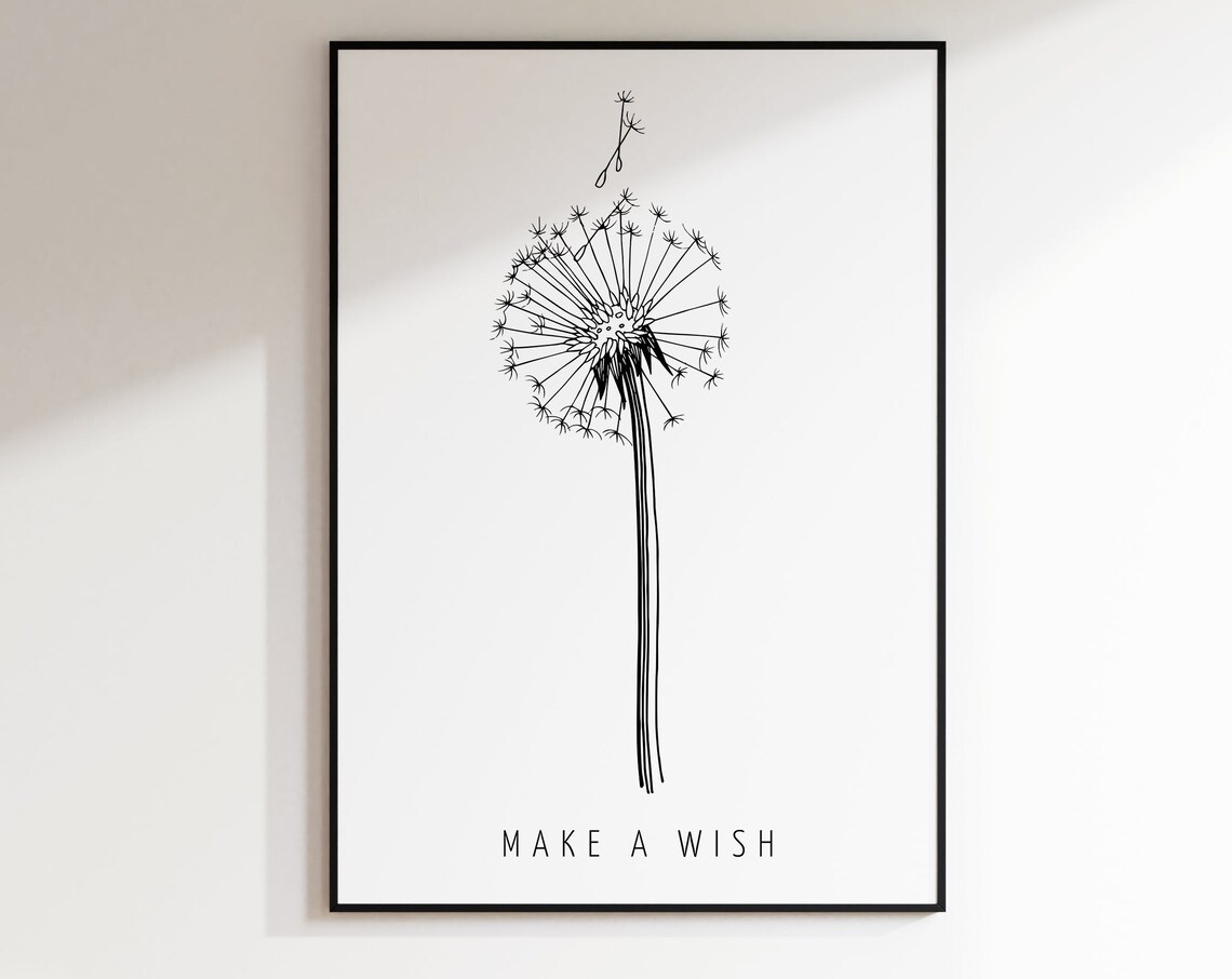 Make A Wish Dandelion Minimalist Black and White Botanical Poster
