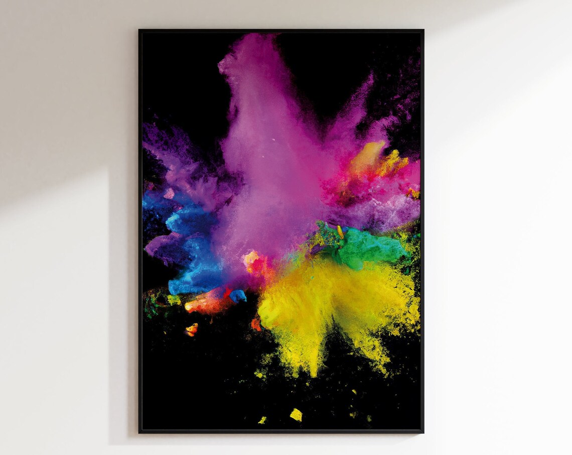 Colorful Powder Explosion on Black Vibrant Burst Abstract Photo Poster