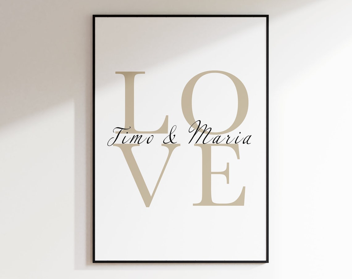 Personalized LOVE Typography Couple Names Minimalist Wedding Poster