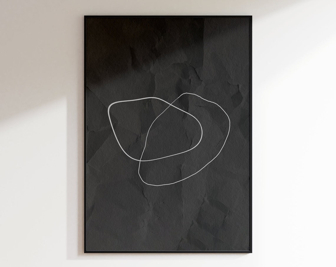 Dark Abstract Line Art White Continuous Line on Black Paper Poster