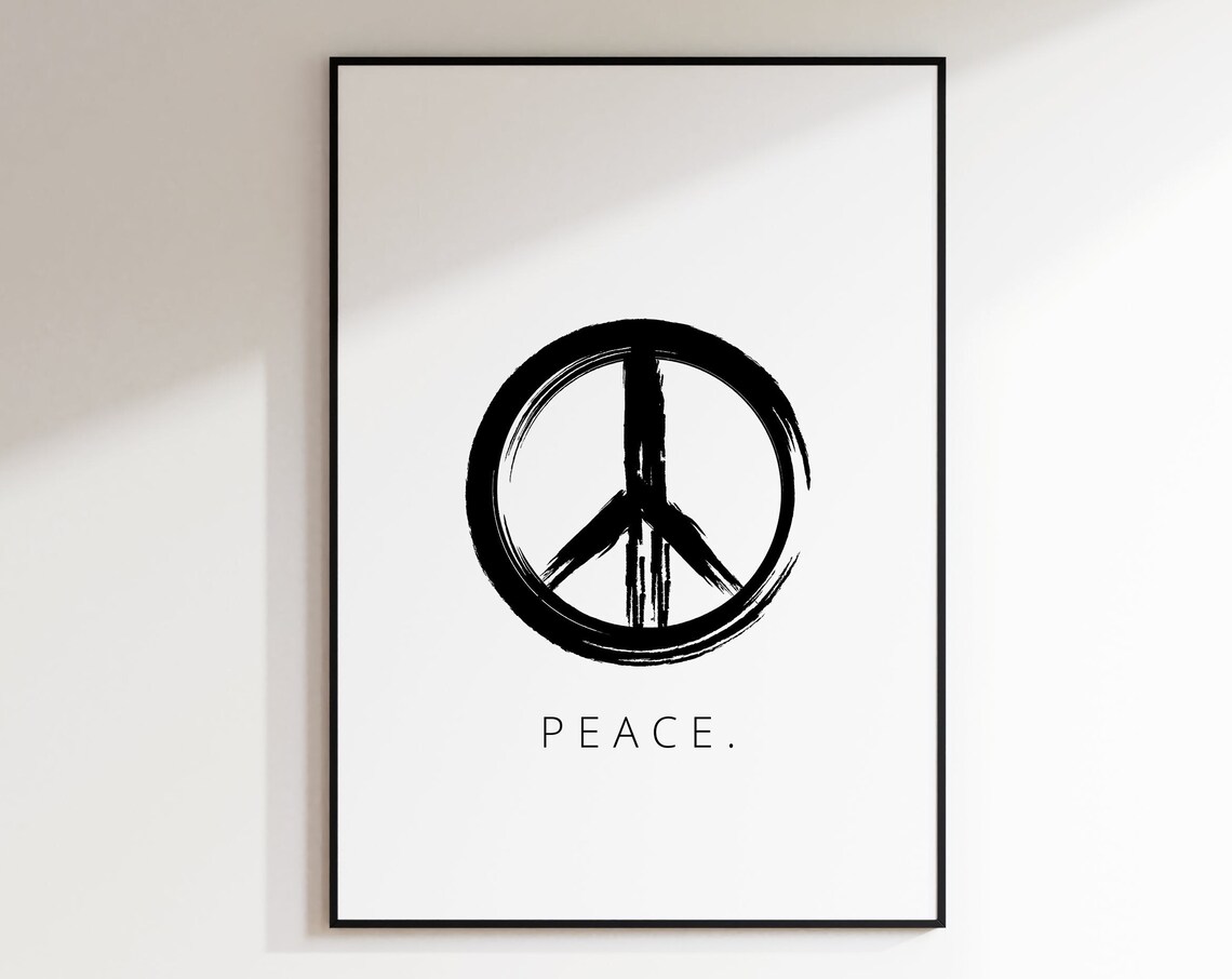 Peace Symbol Brushstroke Minimalist Black White Inspirational Poster