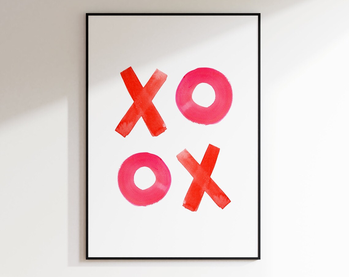 Red Watercolor XOXO Letters Minimalist Hugs Kisses Love Poster