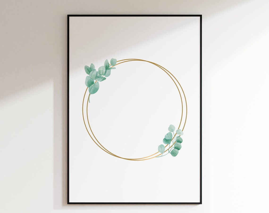 Gold Circle Wreath Eucalyptus Botanical Minimal Floral Frame Poster
