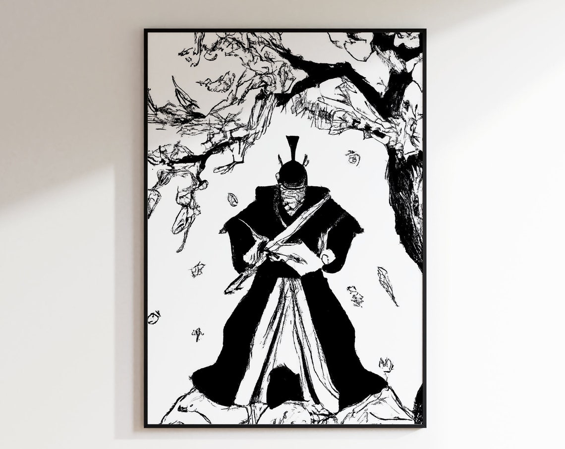 Samurai Swordsman Under Cherry Blossom Tree Falling Petals Poster