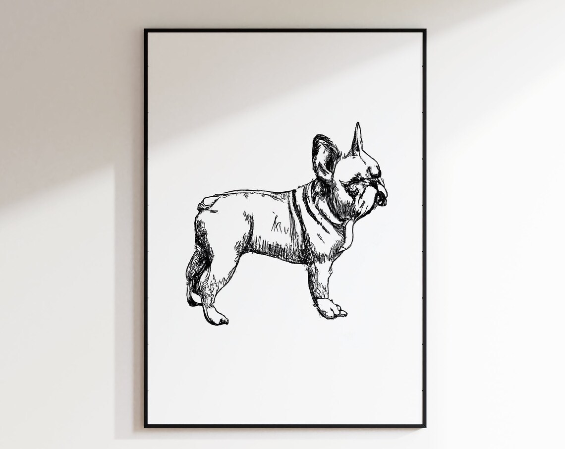 French Bulldog Sketch Full Body Profile Minimal Ink Drawing Poster