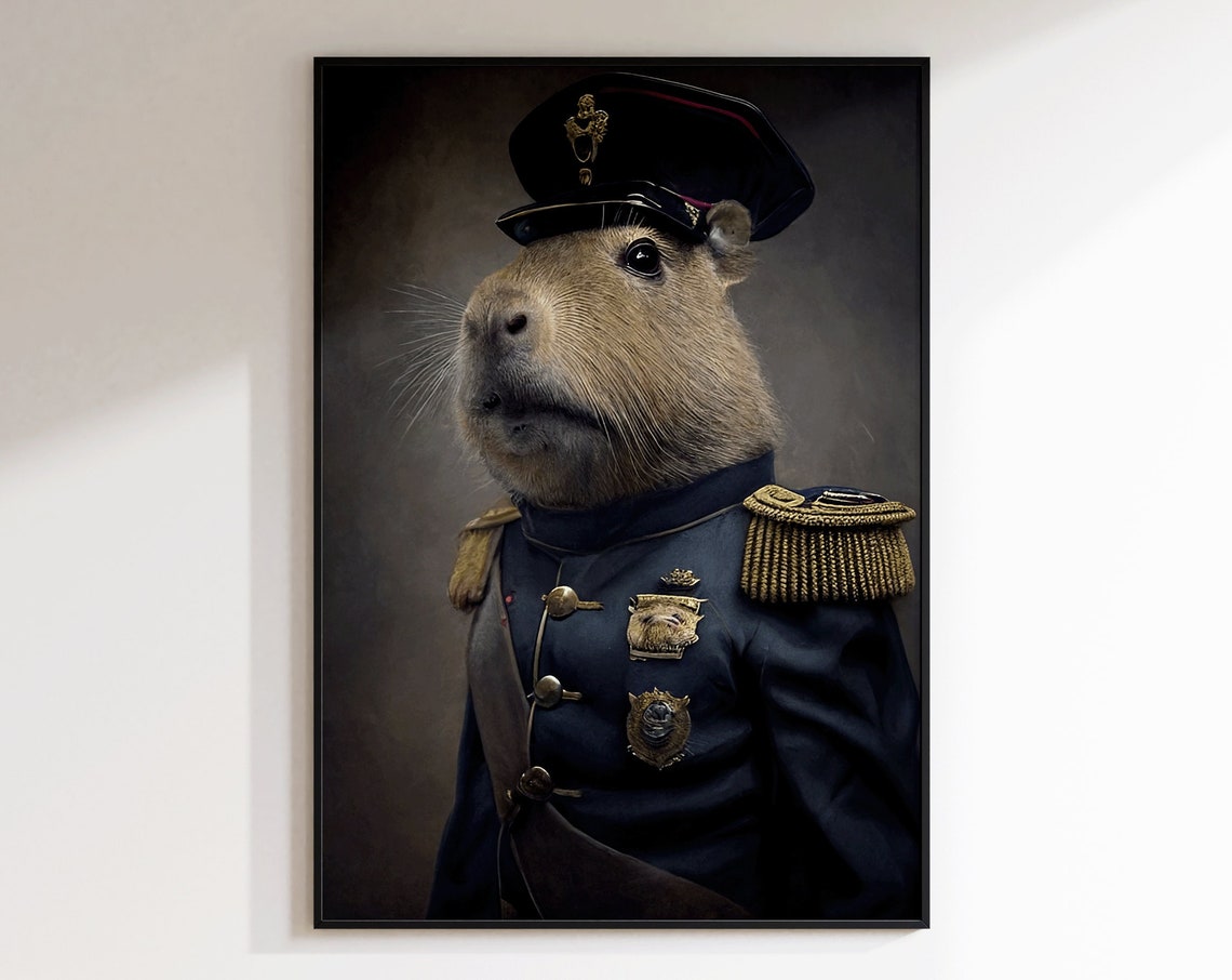 Capybara In Uniform Capybara Soldier Capybara Picture Funny Picture Animal Portrait Capybara Portrait Oil Painting Oil Painting Officer