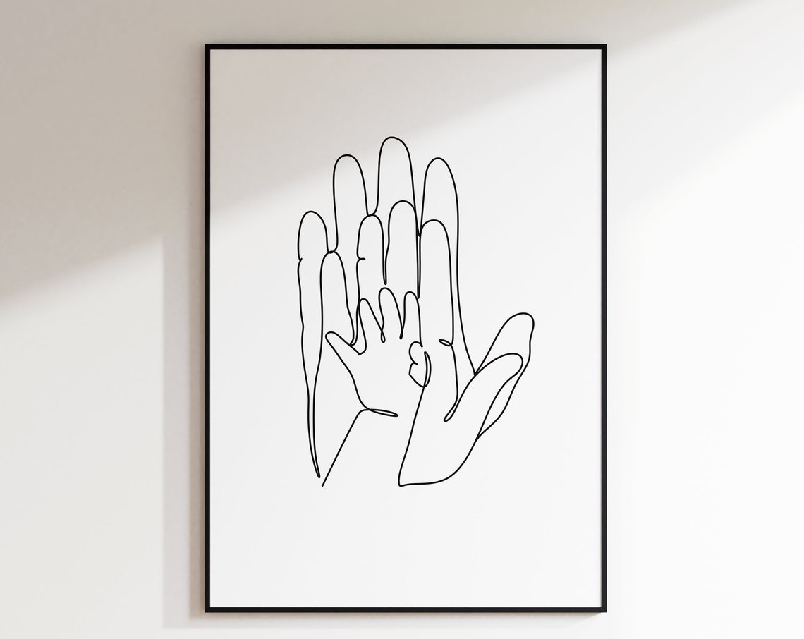 Family Three Hands Overlapping Minimal Line Art Togetherness Poster