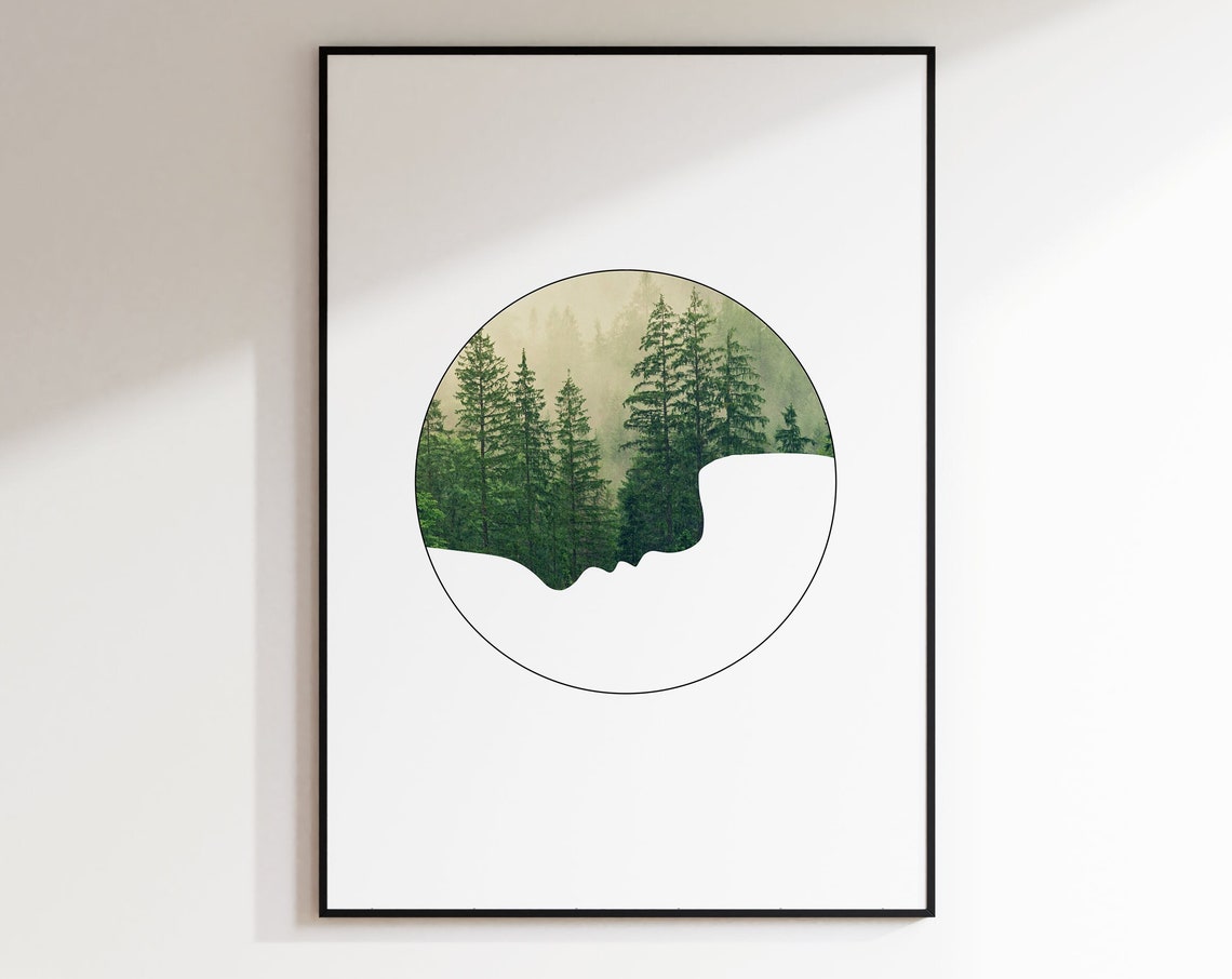 Misty Pine Forest Circle Minimalist Evergreen Trees Nature Poster