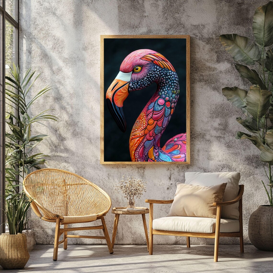 Whimsical Flamingo, Maximalist Tropical Animal Art Print - Image 2