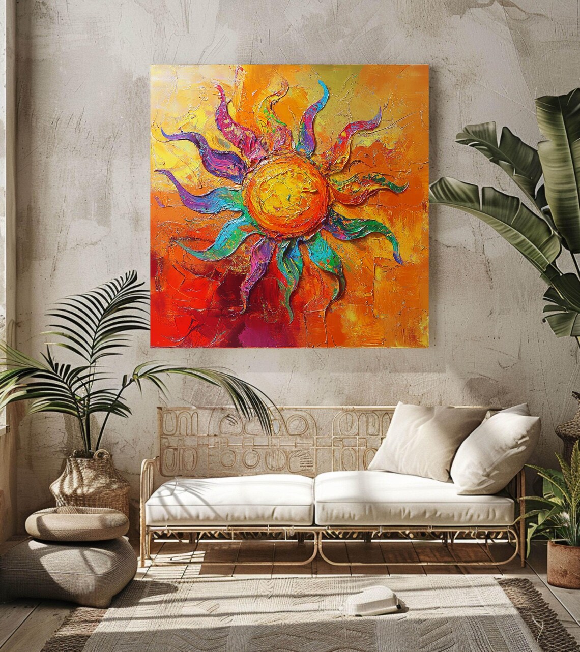 Vibrant Sun Textured Abstract Bohemian Art - Image 3