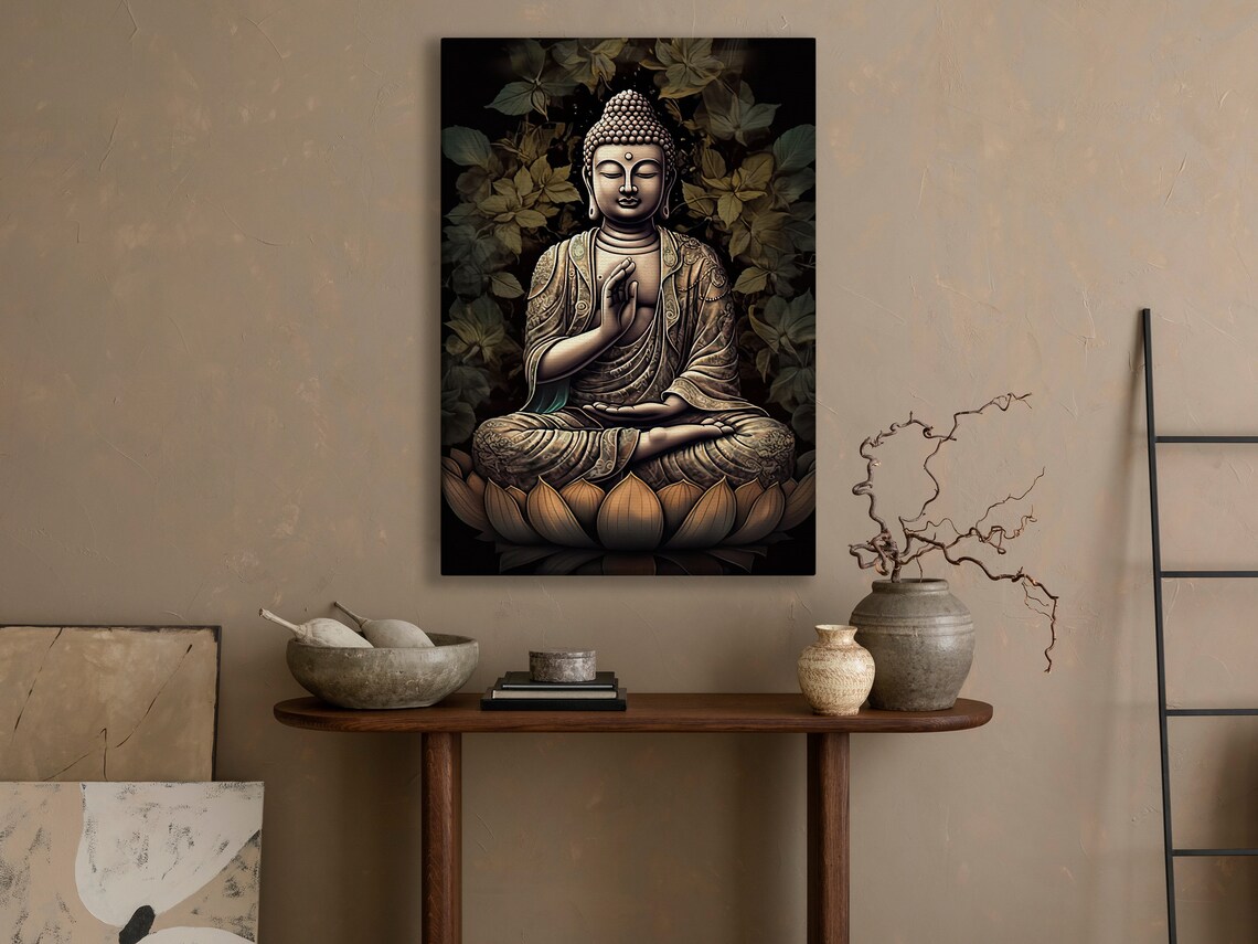 Vintage Buddha Blessing Art Print, Dark Buddha Decor - Image 4