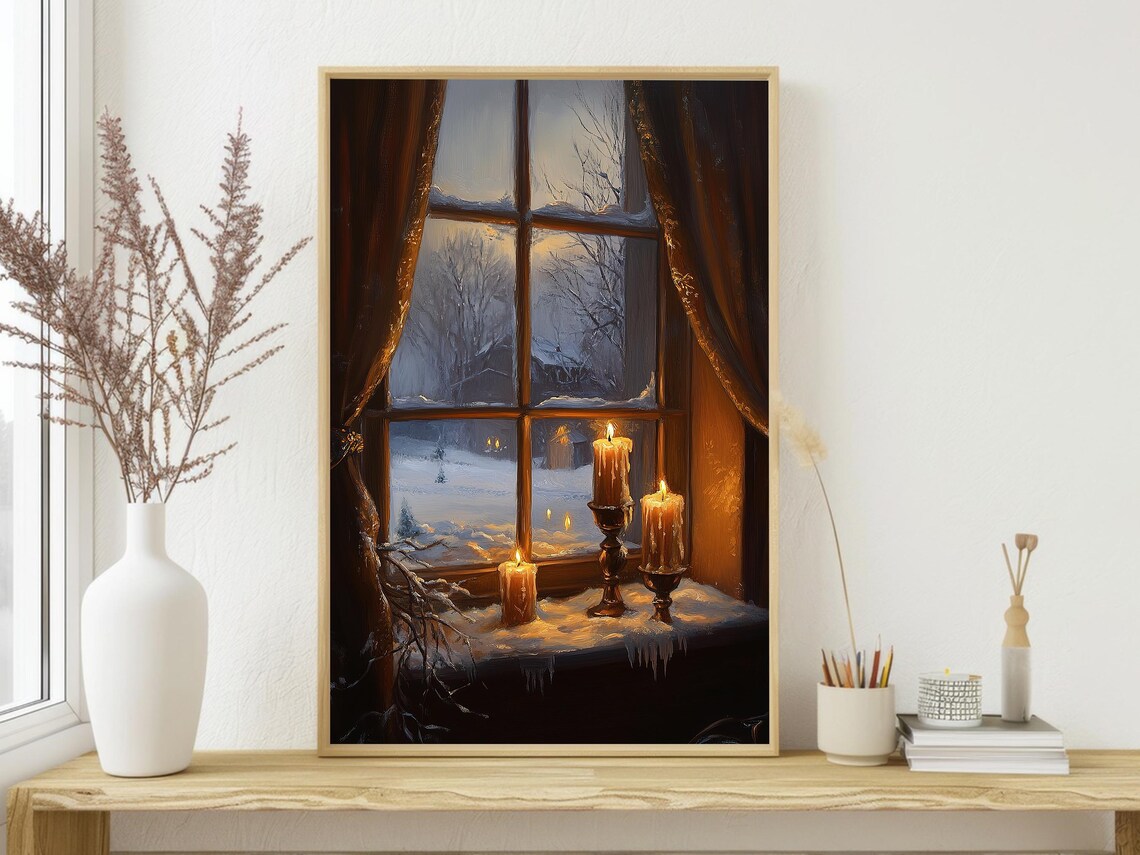 Vintage Cozy Winter Window, Holiday Poster for Winter Decor - Image 3