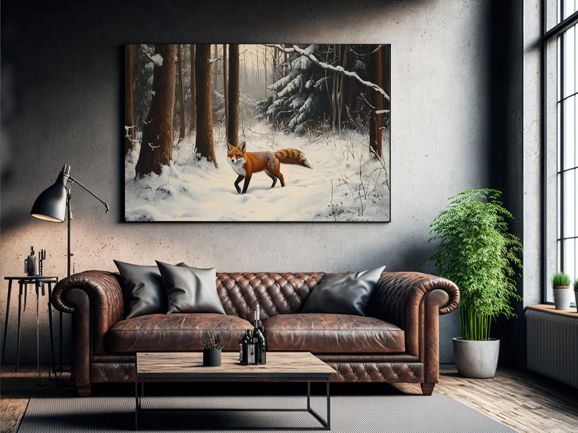 Red Fox Snowy Forest Winter Wildlife Realistic Painting Wall Art - Image 2