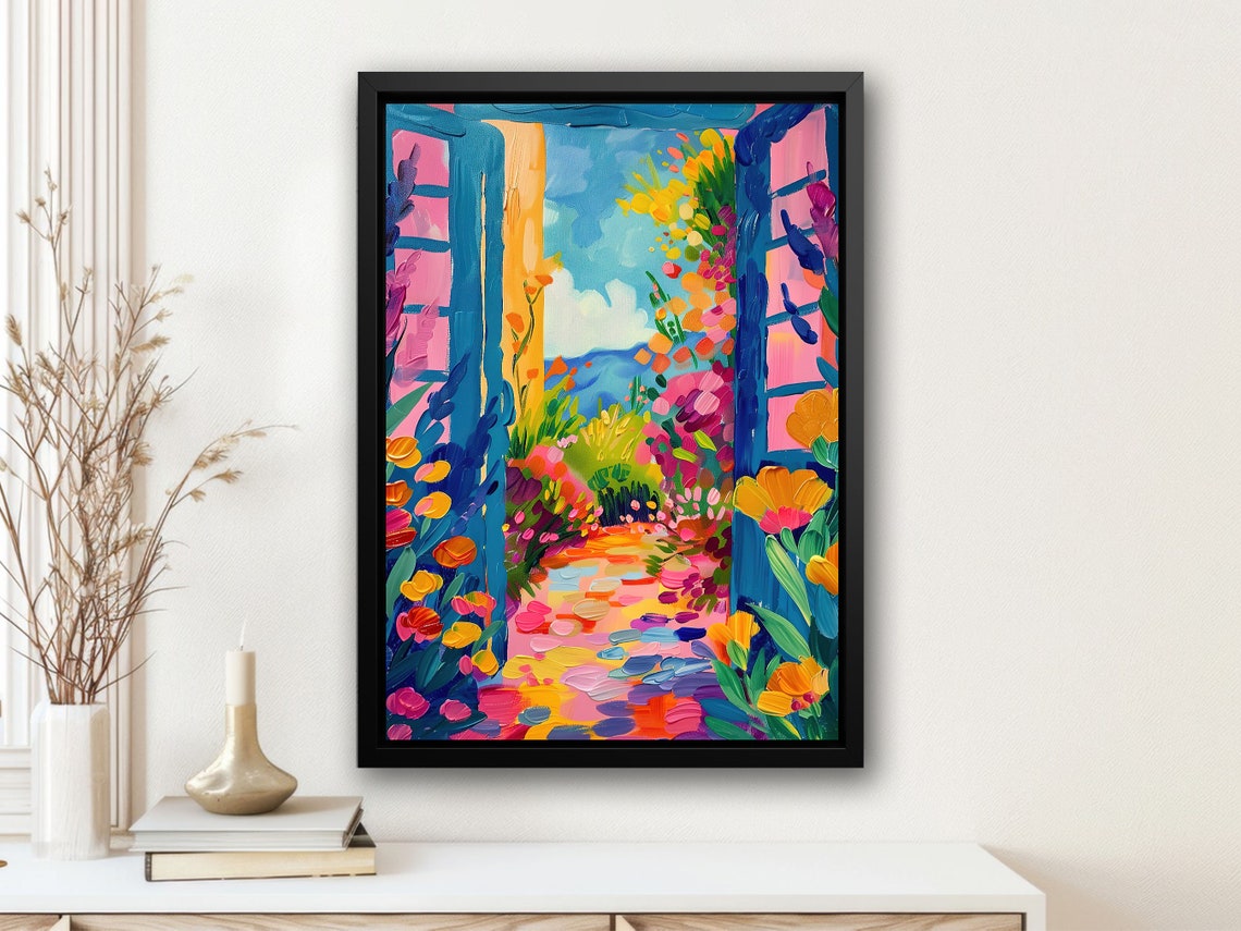 Colorful Flower Garden Through Blue Shutters Matisse Style Poster - Image 2
