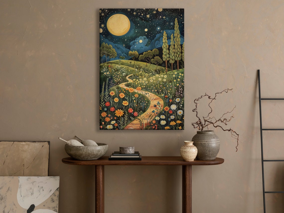 Cottage Moon And Flowers Painting Flowers Art Print Flowers Print Esthetic Flowers Poster Vintage Flowers Wall Art - Image 3