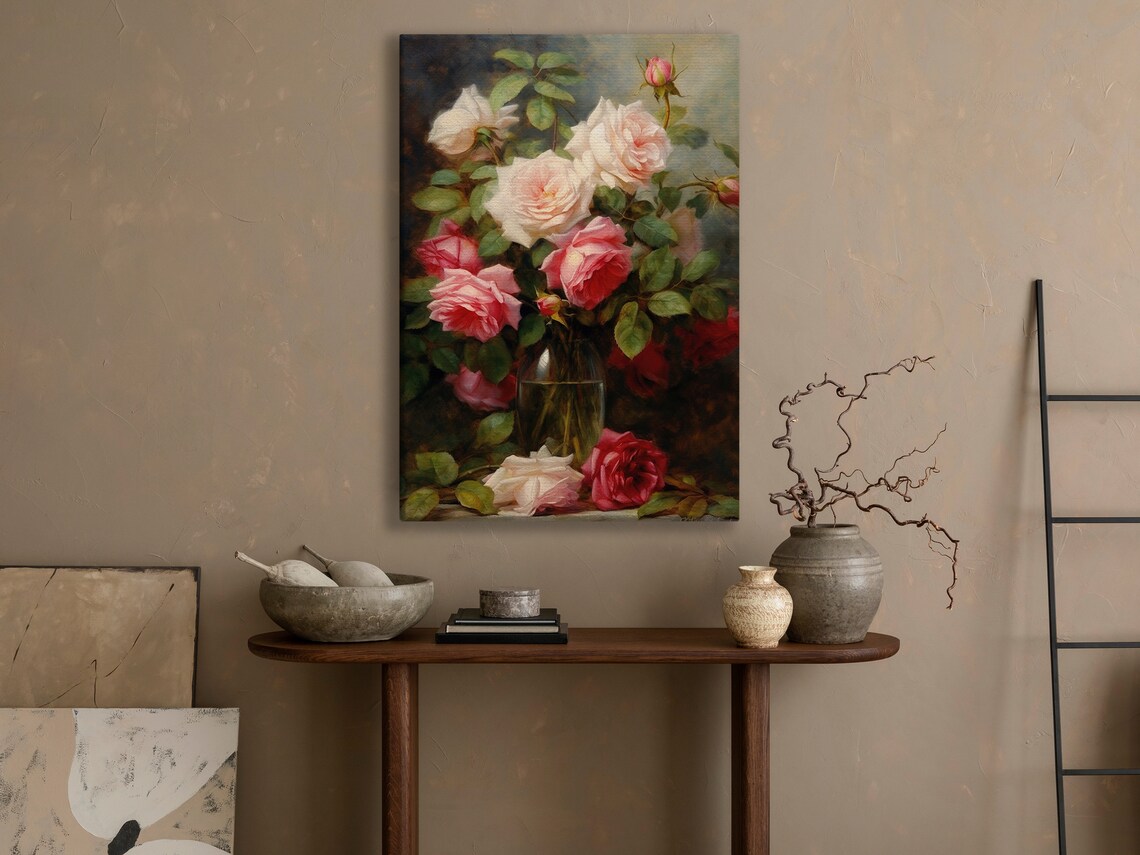 Vintage Flower Vase Painting, Retro Floral Art Print - Image 4