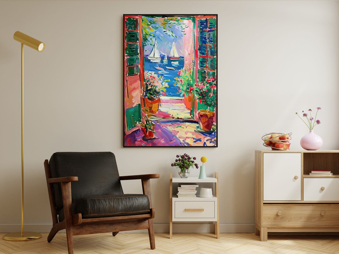 Matisse Style Open Window Balcony Sailboats Harbor Fauvist Colorful Art Poster - Image 4