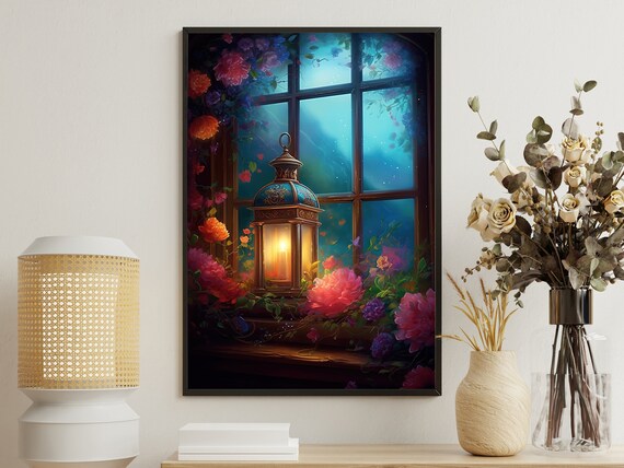 Vintage Magic Candle Light Painting Retro Dark Flowers Art Print Candlelight Print Gothic Art Print Dark Academia Art Print