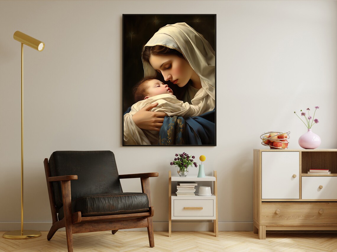 Virgin Mary And Baby Jesus, Christian Wall Art Print - Image 2