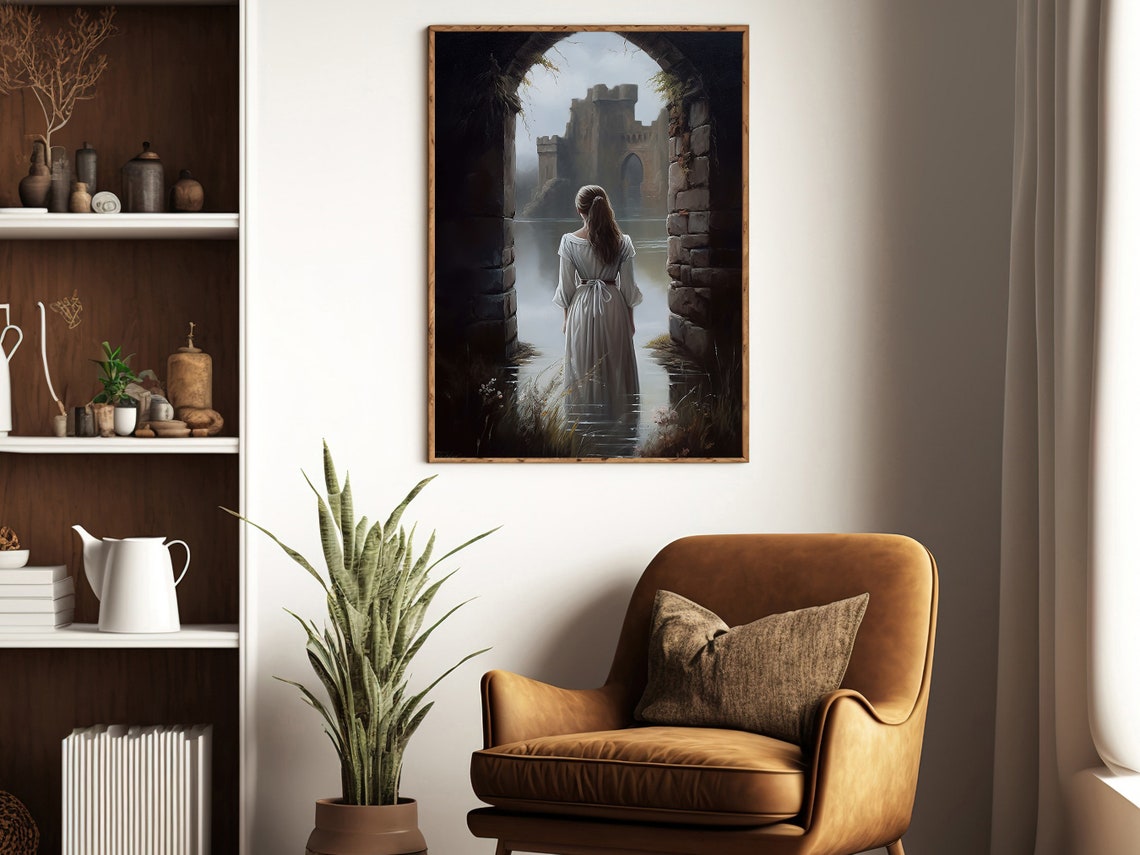 Vintage Romantic Woman On The River Painting Woman Art Print Woman Print Beauty Print Woman Wall Art - Image 3