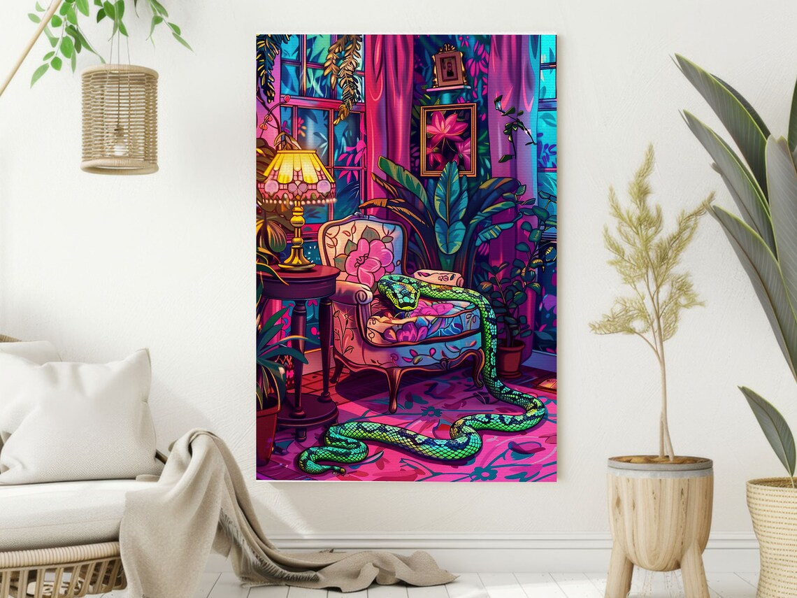 Matisse-Inspired Snake on Sofa Art Print, Dark Decor - Image 2