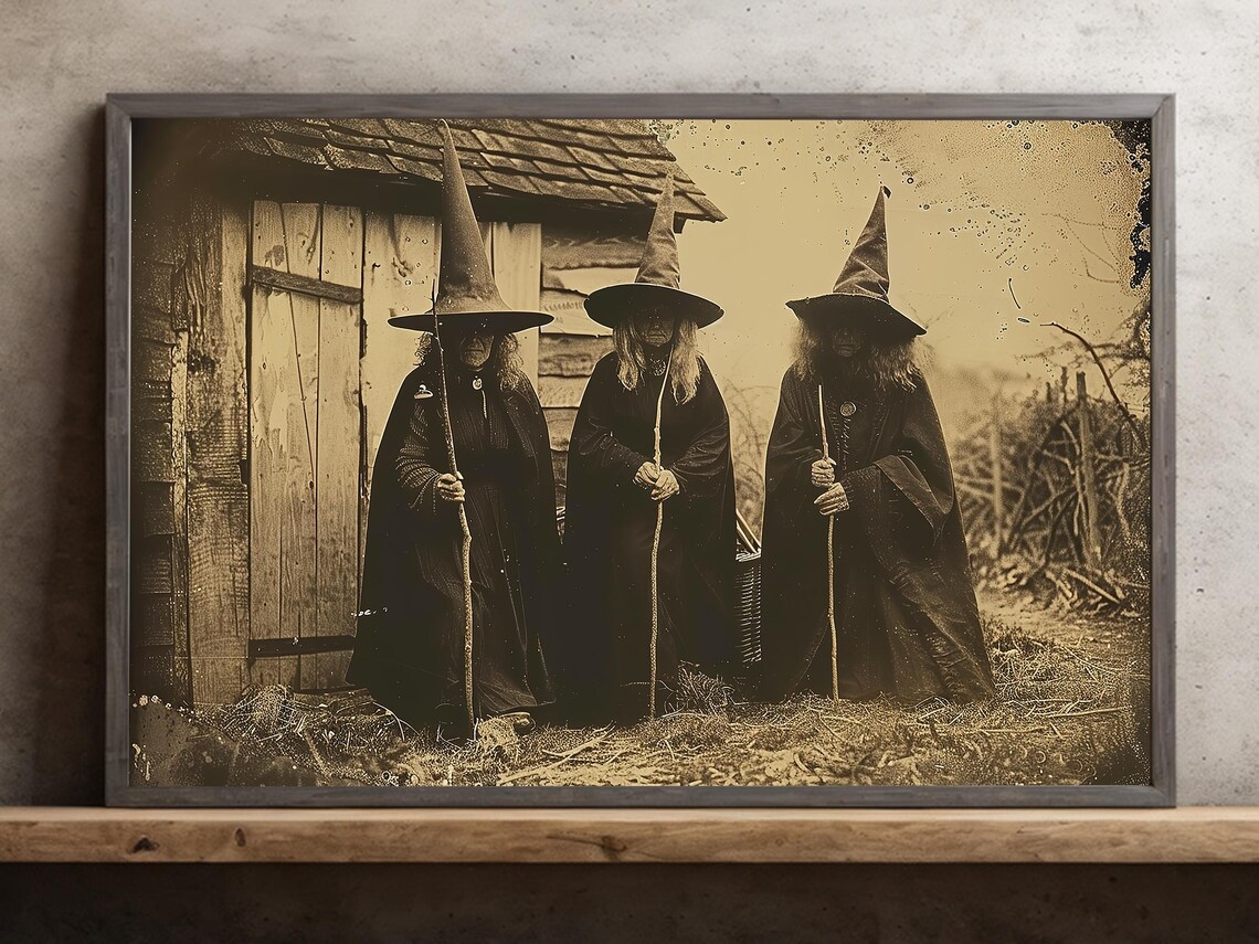 Classic Three Old Witches Halloween Poster Print
