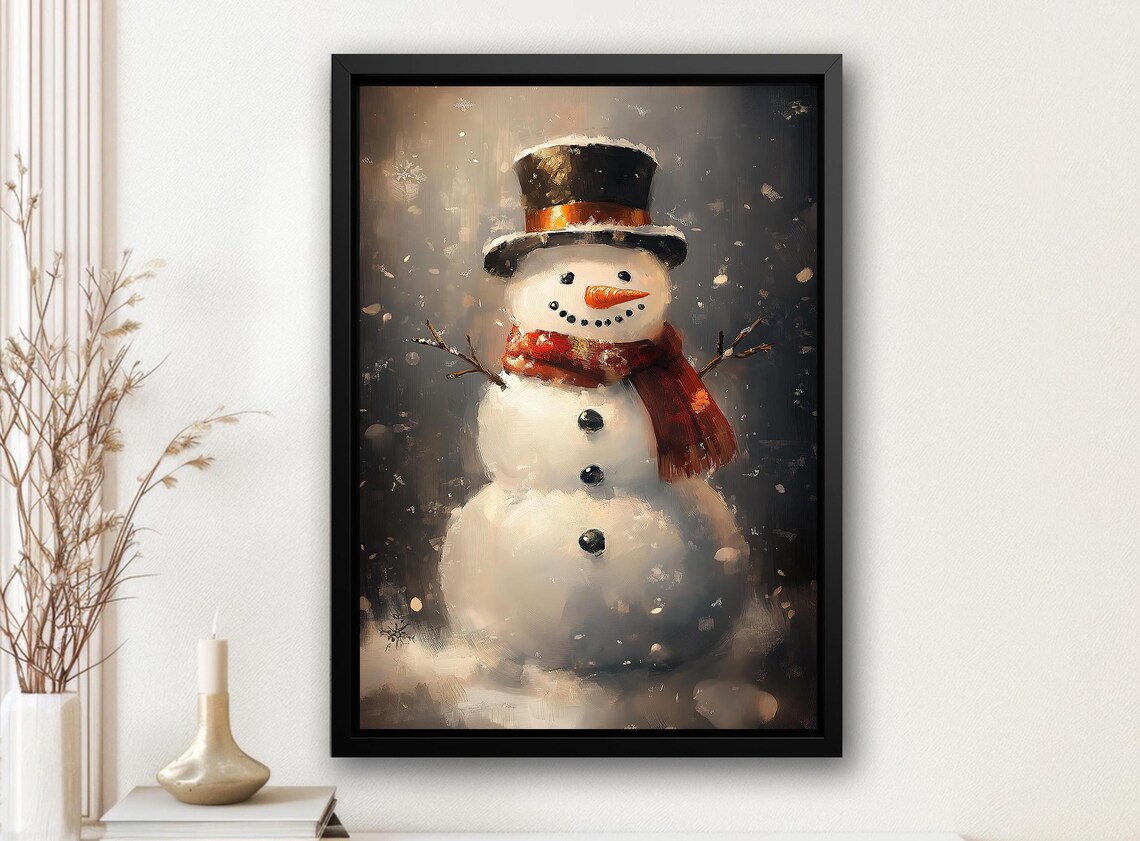 Vintage Snowman Painting, Winter Holiday Poster
