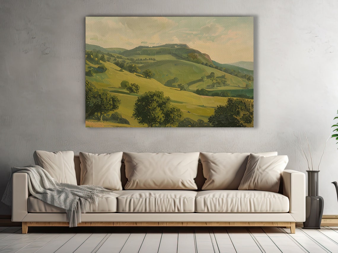 Rolling Green Hills Countryside Landscape Painterly Valley Poster - Image 3