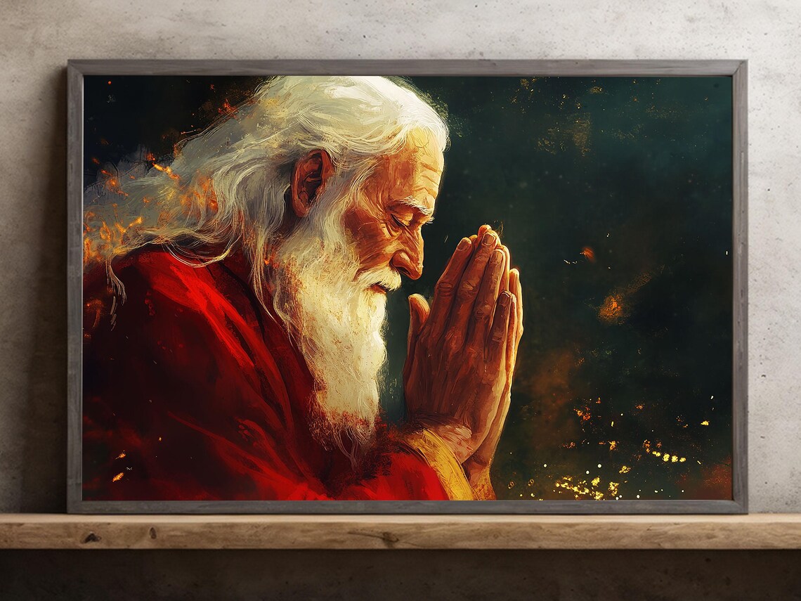 Vintage Santa Praying Art Print, Christian Christmas Decor