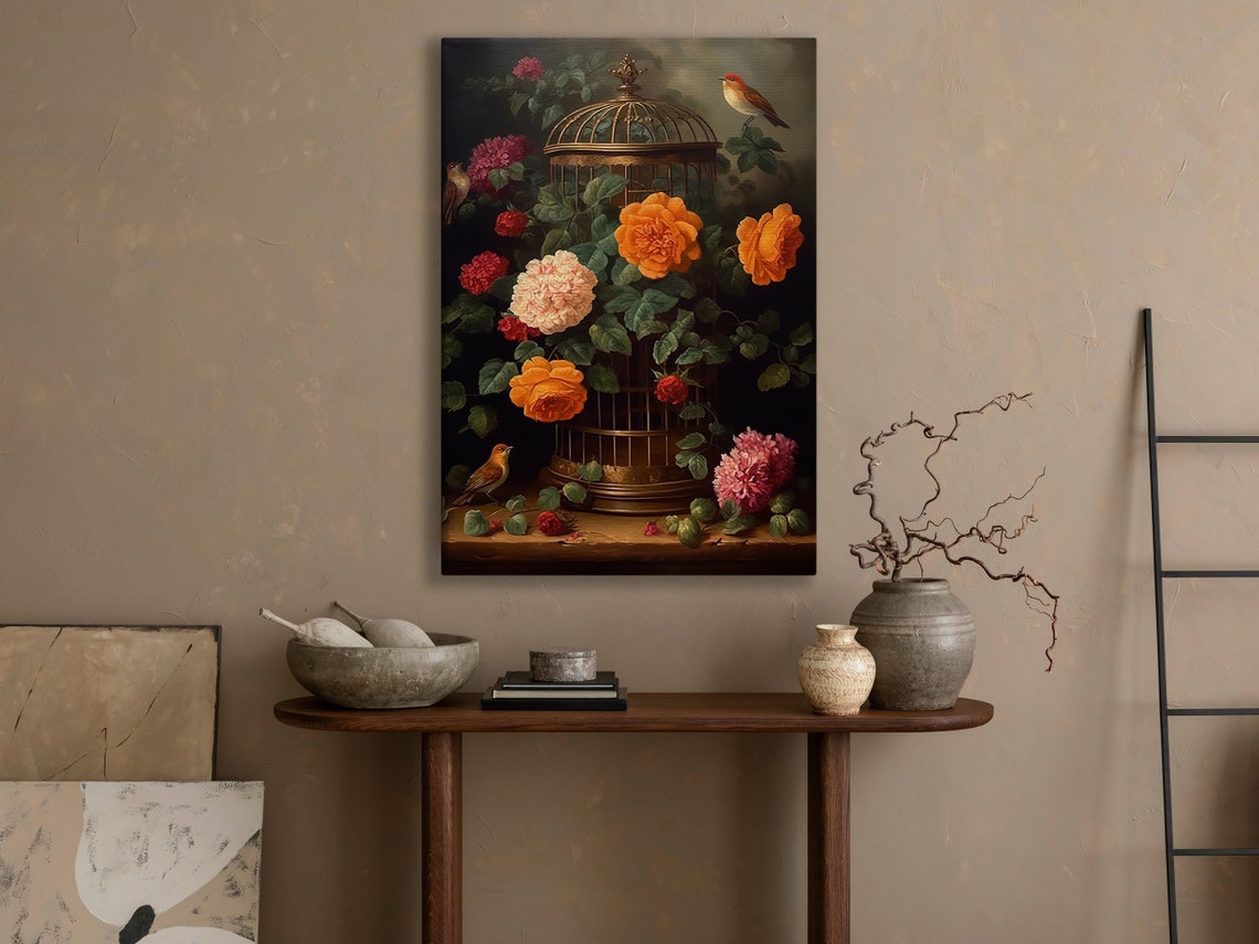 Vintage Flowers Painting Retro Flower Art Print Cottage Flowers Print Gothic Art Print Dark Academia Art Esthetic Flowers Poster - Image 4
