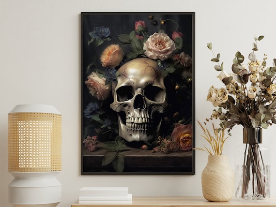 Vanitas Skull Crowned Roses Dark Floral Baroque Still Life Art Poster