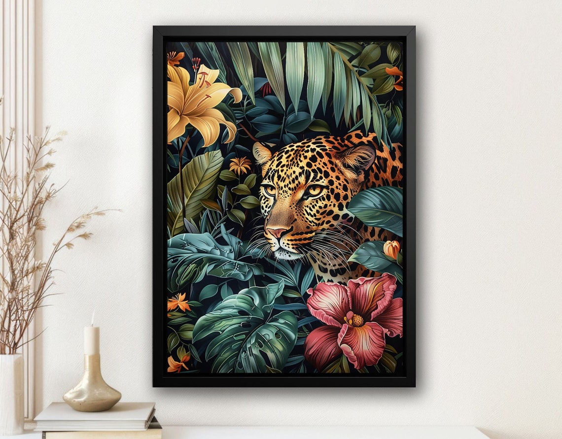 Leopard Emerging From Lush Tropical Jungle Foliage Big Cat Poster