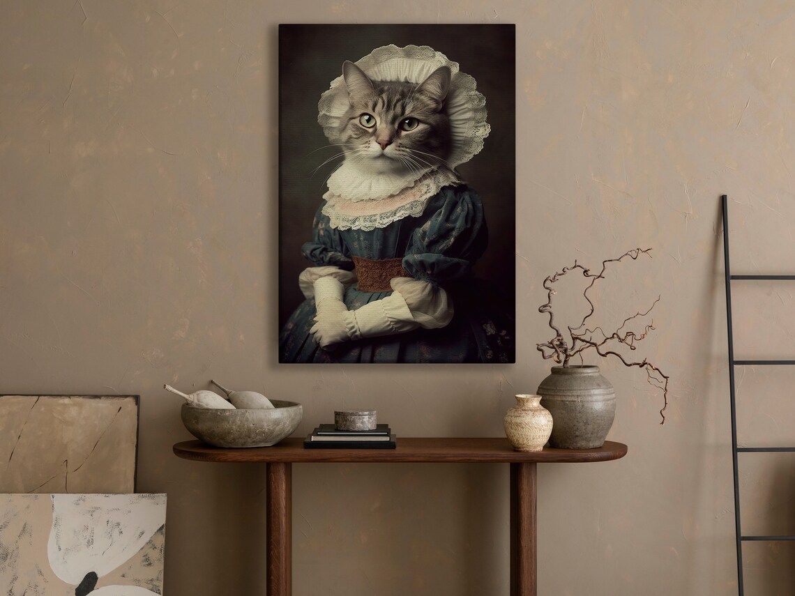 Victorian Cat Lady Lace Bonnet Royal Feline Portrait Art Poster - Image 4